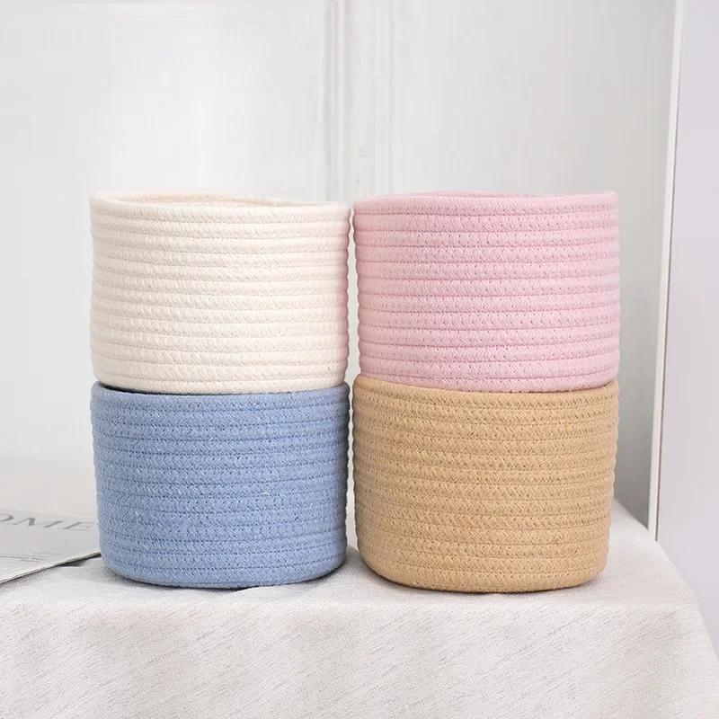 Тканая хлопчатобумажная веревка ручной работы, тканая корзина для хранения, настольный органайзер, игрушки для мелочей, ключи, коробка для закусок, органайзер для мелочей