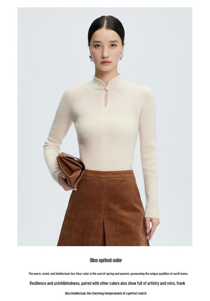 Women's Chinese Style Cashmere Wool Sweater with Frog Buttons - Autumn/Winter 2024