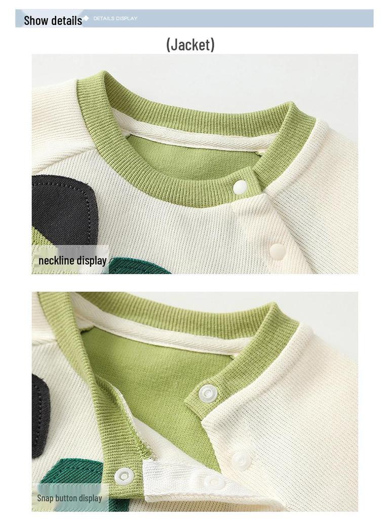 2025 Autumn Baby Boy Green Dinosaur Two-Piece Set: Long Sleeve & Pants for Casual Outings