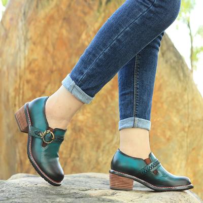 Туфли-лодочки из натуральной кожи на высоком каблуке с тиснением в стиле ретро и ручной росписью, универсальная женская обувь