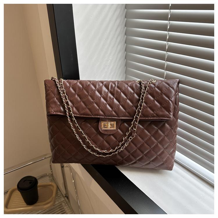 Текстурированная ромбовидная модная повседневная сумка-тоут большой емкости с цепочкой в иностранном стиле для женщин