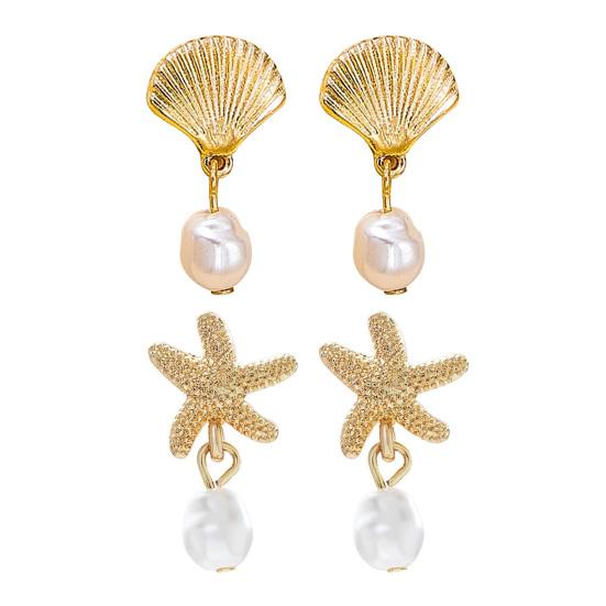 Starfish Earrings for Women Beachy Seashell Earrings Faux Pearl Dangle Earrings for Summer Beach Vacation Date Party