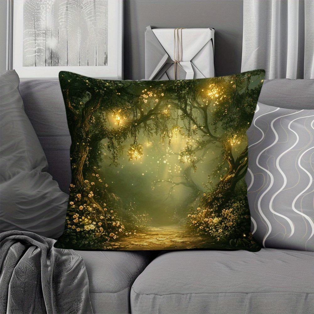 1pc Double-Sided Printed Elven Forest Pattern Pillowcase - 45.72x45.72cm Zippered Throw Pillow Cover for Living Room Sofa & Bedroom Decor, Machine Was