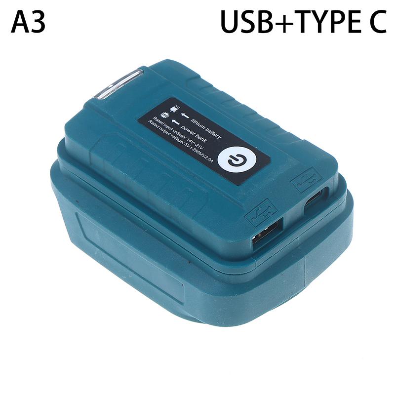 Адаптер Power Bank со светодиодной подсветкой для аккумулятора Mak 14.4V/18V Li-Ion, USB+Type-C конвертер со светодиодной лампой для Mak Bl1830 Bl1430 Bl1850