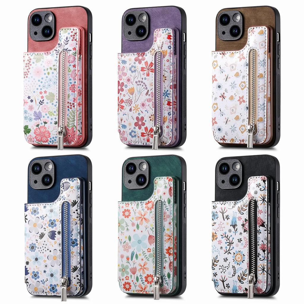 Кошелек-чехол на молнии с отделениями для карт для iPhone 15 Pro Max 14 Plus 13 12 11 XS X XR 7 8 SE 2026 Кошелек-карман Цветок Магнитная крышка сумки