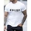 Мужская футболка с графическим принтом Chicago - Повседневная футболка с круглым вырезом и коротким рукавом, бежевая, с черными надписями