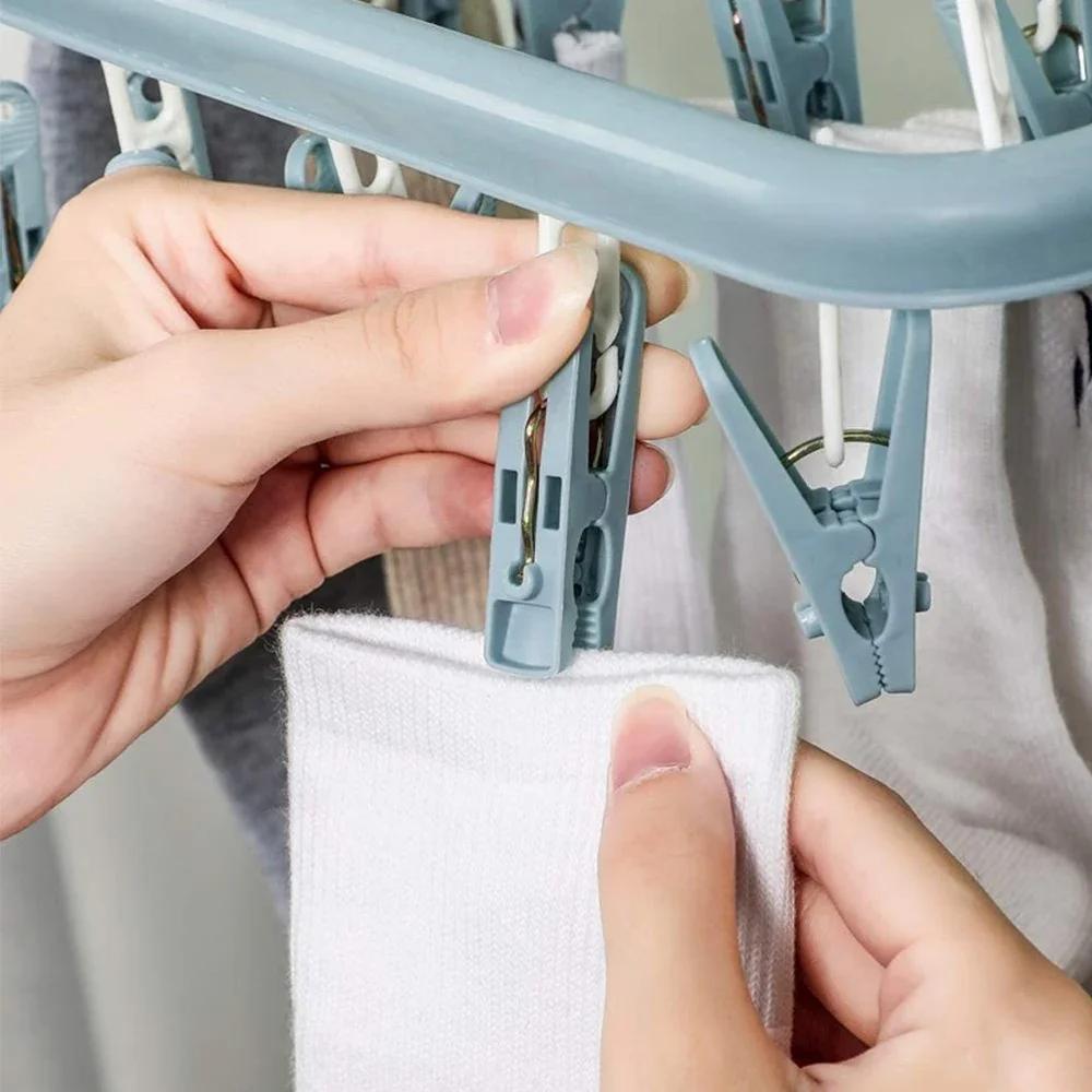 Clothes Drying Hanger with 32 ClipsSocks Underwear Drying Folding Laundry Hanging Rack