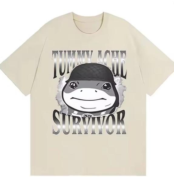Funn Tummy Ache Survivor Jeff The Land Shark Helmet Meme T Shirts Unisex Unisex Fashion Humor Vintage Short Sleeve Oversized TShirt