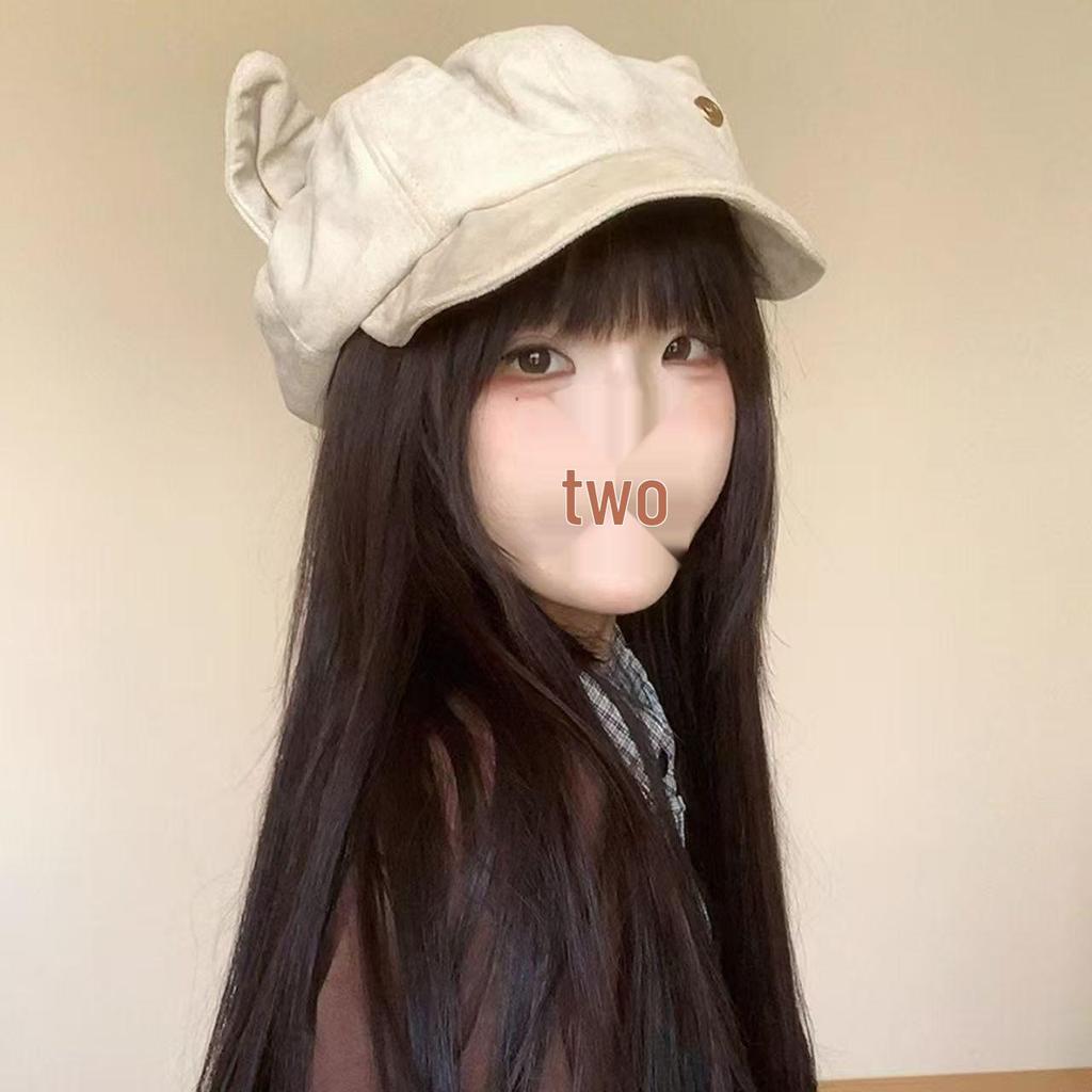 Женский замшевый берет с кошачьими ушками — Осенне-зимняя ретро восьмиугольная шляпа, однотонная, универсальный стиль художника для шикарного образа