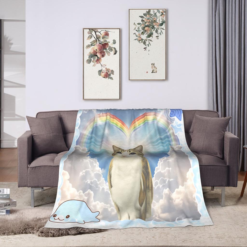 Funny Angel Meowl Cat Blanket Winter Comfortable Throw Blanket For Adults Girls Sofa Home Flannel Bedspread Bed Cover