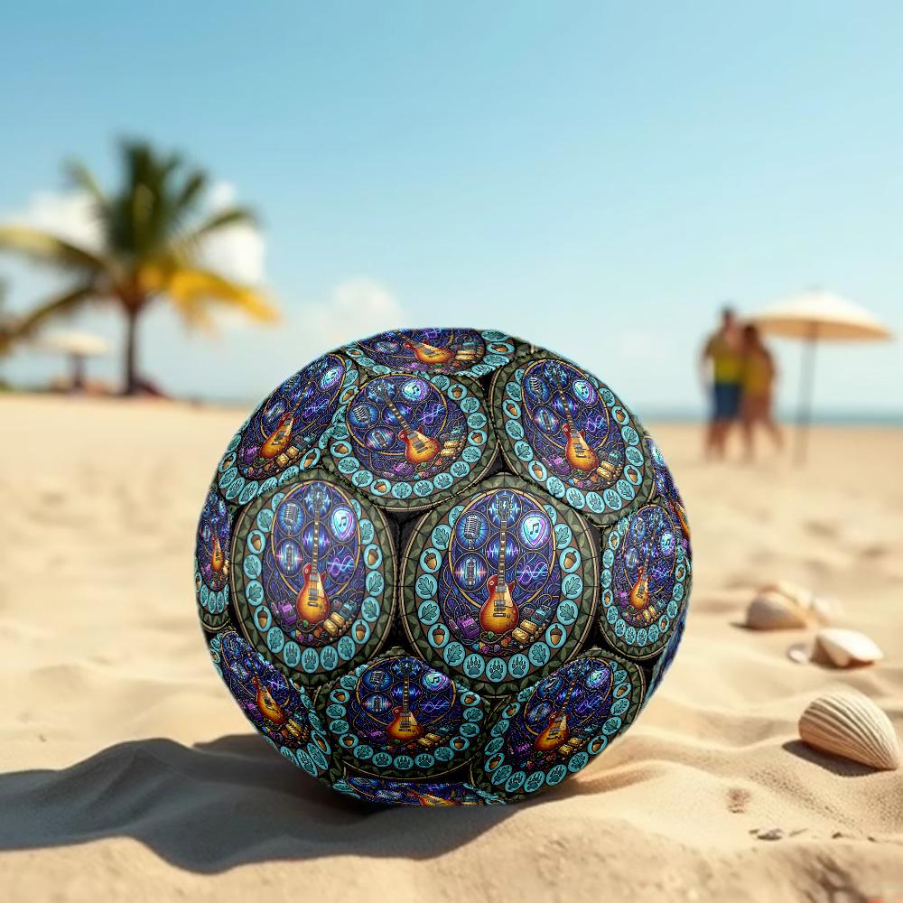Guitar Music Symbols Round Football Size 5 Adult Ball Suitable for Training Matches and Outdoor Team.