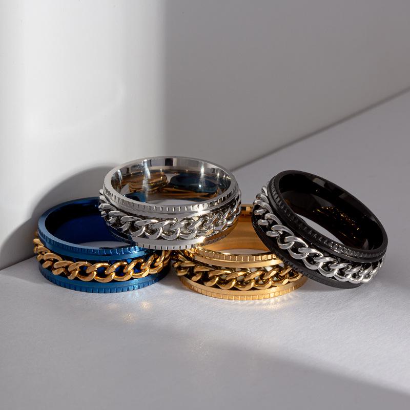 Трендовое титановое кольцо-цепочка с вращающимся элементом для снятия стресса для мужчин и женщин - Прочное, не выцветающее, обязательный аксессуар