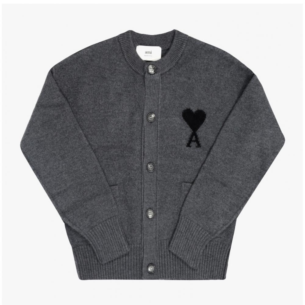 Ami Big Heart Logo Intarsia Cardigan Ami Ukc368 018 0504