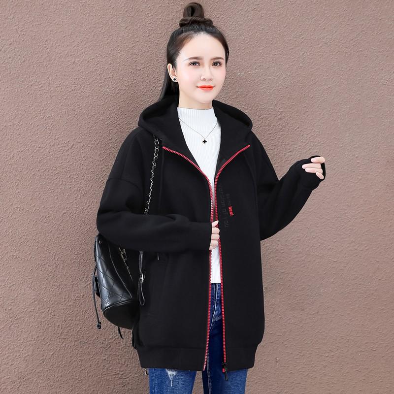 Женская серая толстовка с капюшоном на молнии 2023 года - утолщенный бархат в корейском стиле для осени/зимы