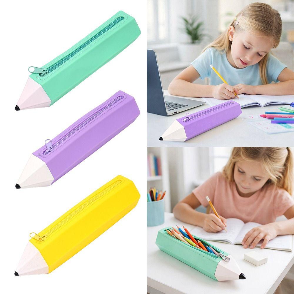 Pencil Shape Pen Bag Silicone Stationery Organizer Multi-functional Stationery Pouch Gift