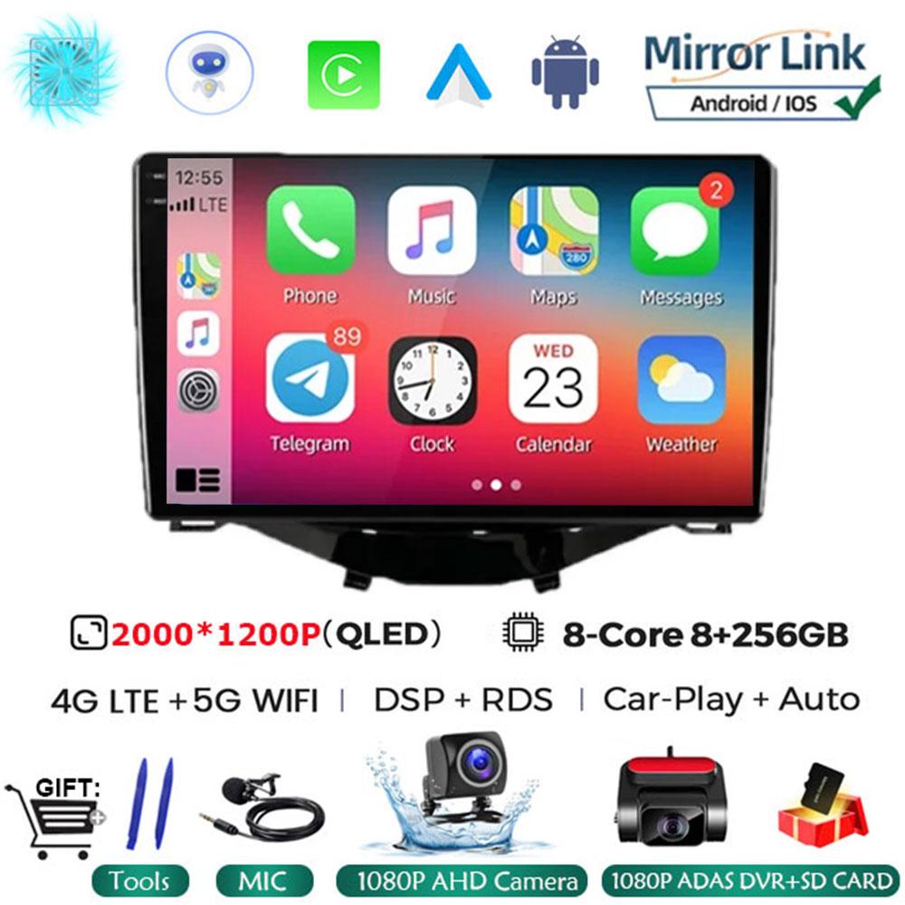 Car Radio Multimedia Player Android 14 For Toyota Aygo 2015 Peugeot 108 2020 Citroen C1 2015 - 2022 GPS Navigation Apple Carplay