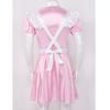 Men Sissy Maid Cosplay Outfit Puff Sleeve Front Button Down Dress with Apron and Headband