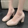 Shallow Chunky Women Shoes Square Toe High Heels Fashion Sexy Leather Pumps 2025 Trend Designer Dress Winter Mujer Zapatillas