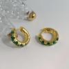 Emerald Green Crystal Gold Hoop Earrings: Vintage European & American Light Luxury Ear Jewelry for Women