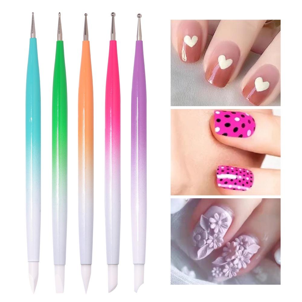 5Pcs 2-Ways Nail Art Pens Dotting Pens Silicone Scultpure Pens Stickes Press Pen Manicure Tool