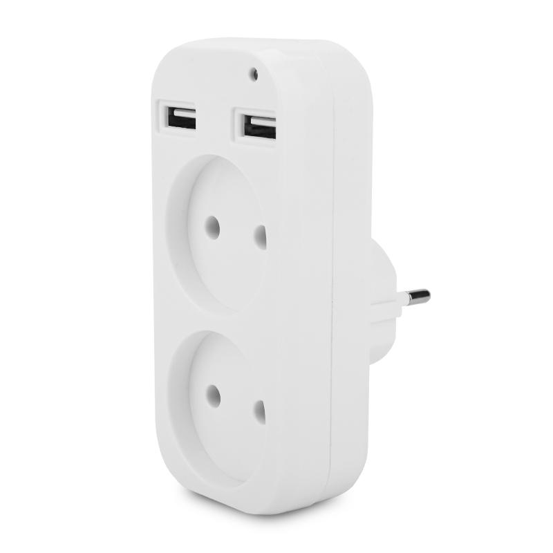 Многофункциональный, 2 разъема, 2 USB-порта для зарядки, питание для USB-устройств, вилка европейского стандарта