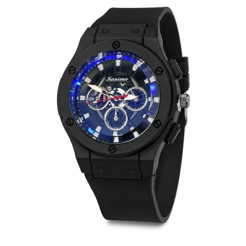 Fashion Men's Quartz Watch Skeleton Blue Dial Silicone Strap Sports Wristwatch Business Casual Male Watch Gift Relogio Masculino