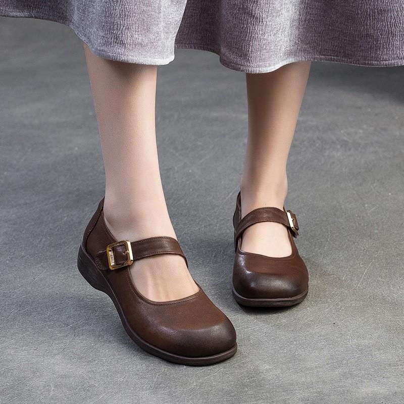 GKTINOO 2025 Весна Новые Удобные Неглубокие Ретро Натуральная Кожа Повседневные И Универсальные На Низком Каблуке Женские Туфли