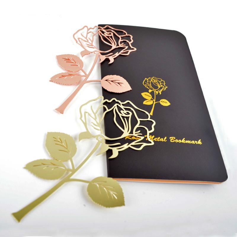 Luxury Metal Rose Flower Bookmarks Greeting Cards Chancery School Office Accessories Tab for Books