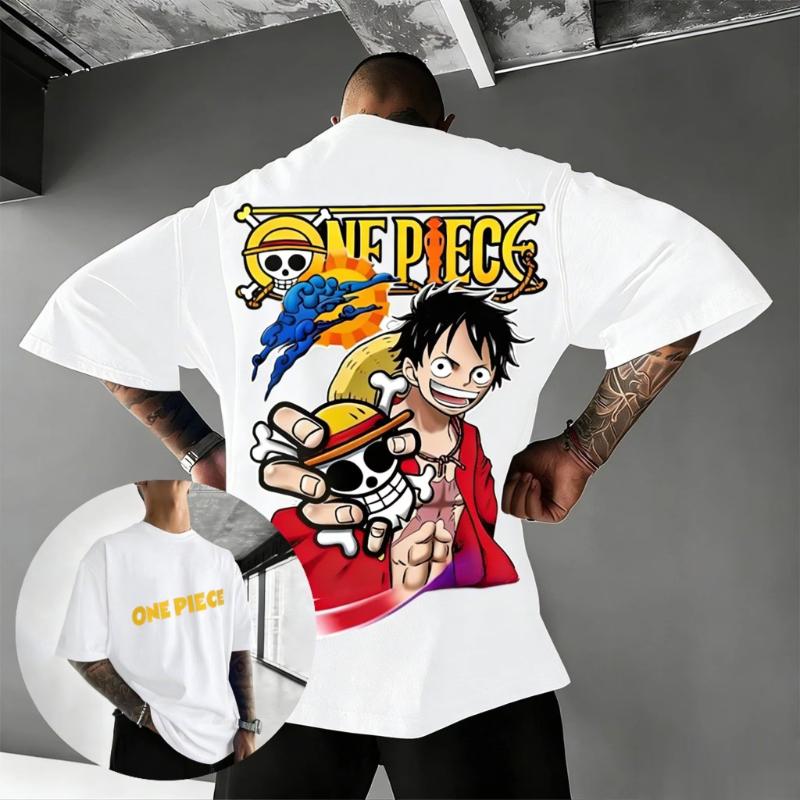 Оверсайз Винтажная Футболка с Аниме-Принтом Луффи One Piece Мужская Женская Короткий Рукав 2026 Лето Y2k Уличная Одежда Повседневные Топы Унисекс