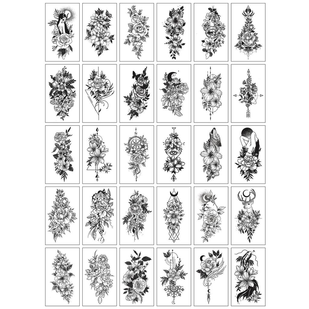 30pcs/Set Women Easy To Use Black Rose Flowers Arm Decal Temporary Tattoos Body Stickers Fake Tatoo