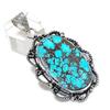 Tibetan Turquoise Gemstone 925 Sterling Silver Jewelry Pendant 2.29"