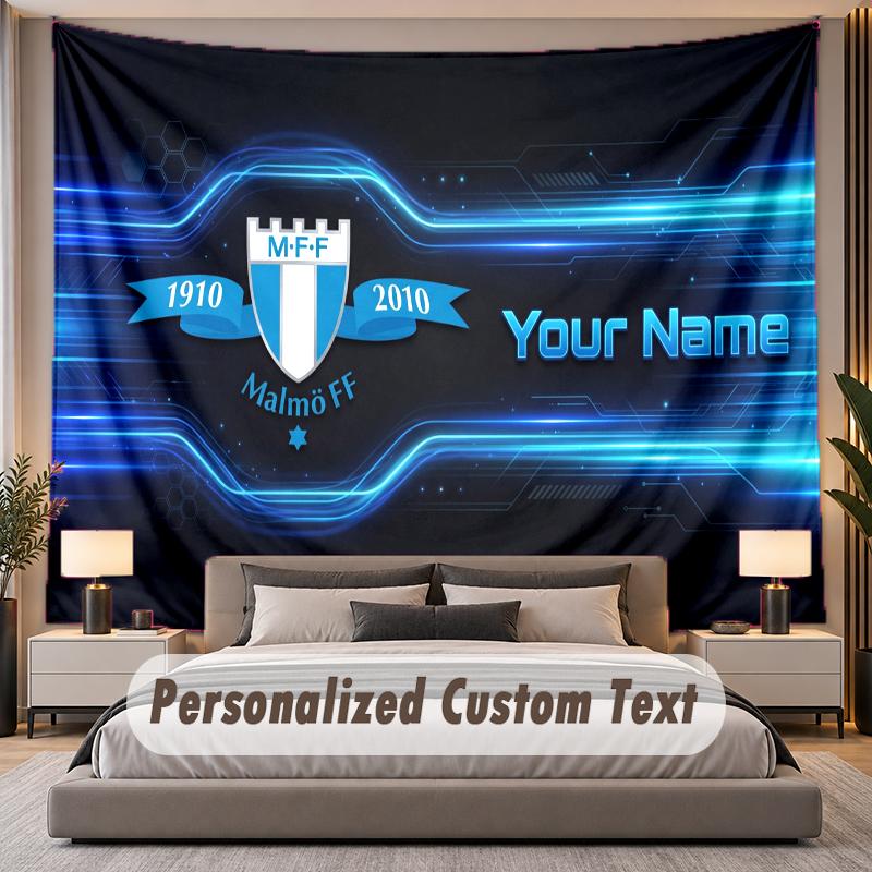 Custom Name Text Tapestry Malmö FF Personalized Polyester Wall Tapestry For Bedroom And Room