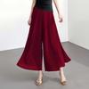Trendy Black Chiffon Culottes - High Waist 9/10 Flowy Wide Legs Trousers Summer Casual Pants