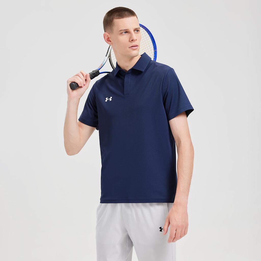 Under Armour Однотонная Простая Логотип Дышащая Быстросохнущая Удобная Футболка-поло с коротким рукавом Унисекс Футболки-поло Темно-синий 25500504-409