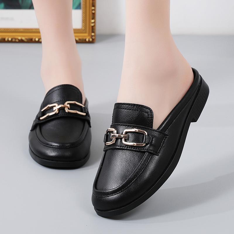 Fashion Fashion  Metal Buckle Summer Women New Style Edition Slippers With Thick Heels Thin Section Baotou Half Slippers 2024