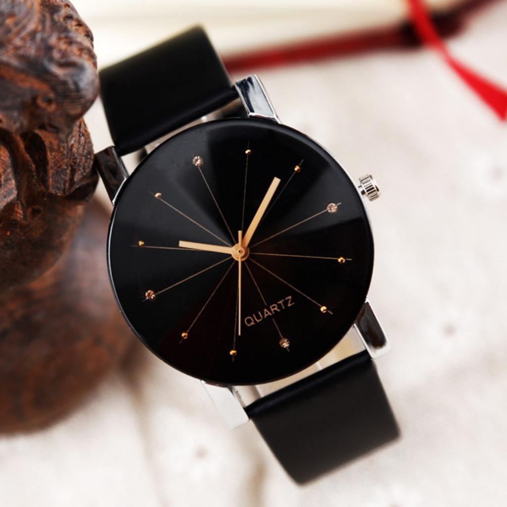 Men Women Leather Strap Line Analog Quartz Ladies Wrist Watches Fashion Watch BT