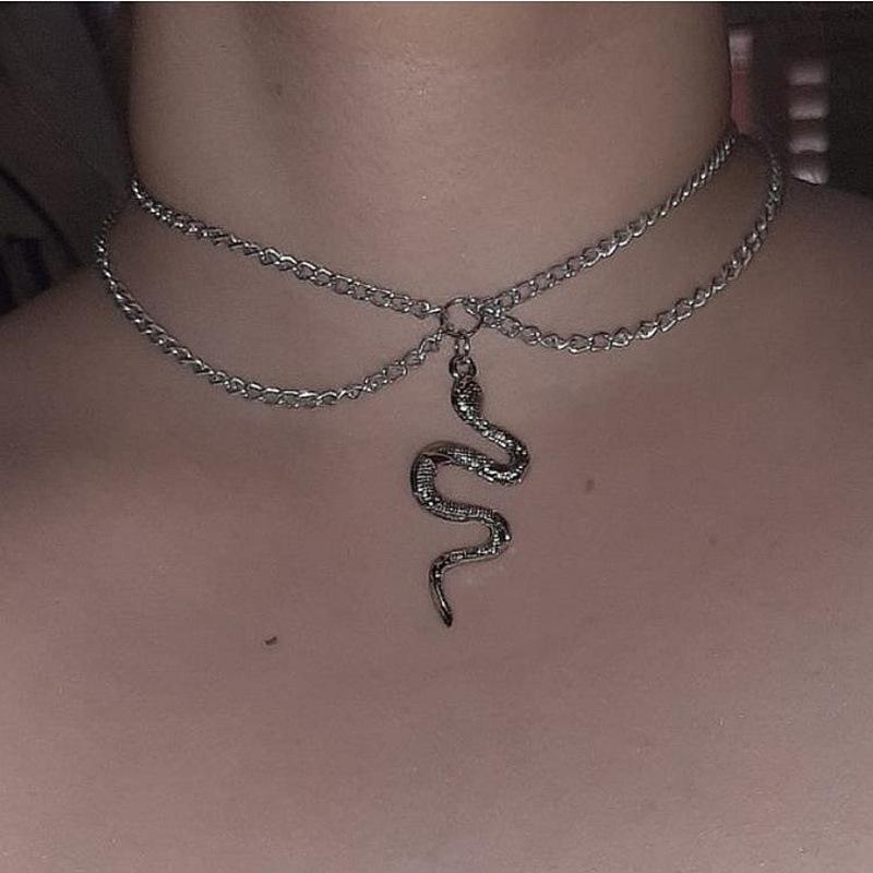 Women Chain Snake Choker Necklaces On The Neck Double Layer Pendant Jewelry