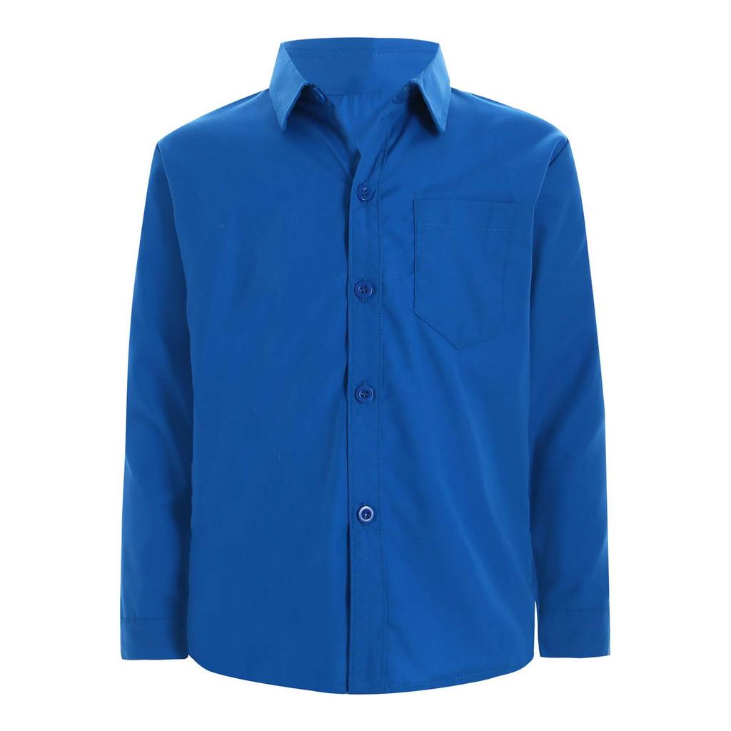 Рубашка плательная с длинным рукавом для мальчиков, повседневная однотонная с воротником на пуговицах