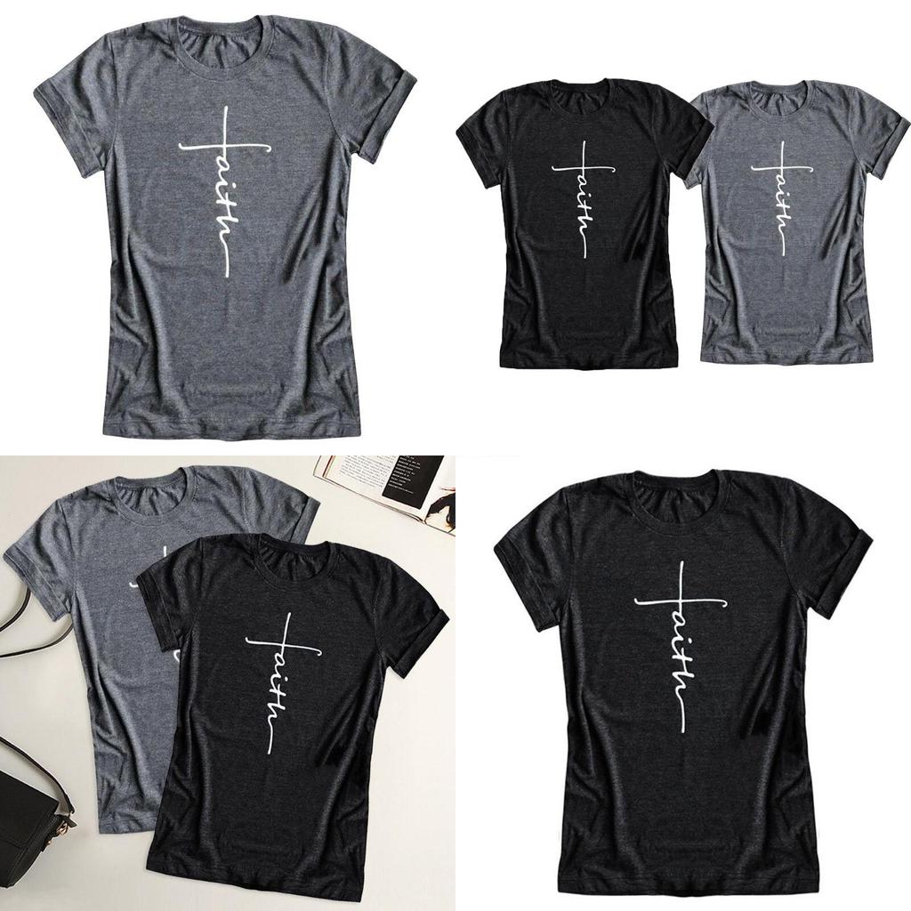 Women Short Sleeve Summer Faith Letter Print T-shirt Graphic Tee Blouse Fashion In Soft And Comfortable Material
