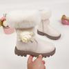 Children Casual Boots for Medium Big Girls Warm Thermal Boots Fluffy Plush Hairy with Flower Princess Sweet Kids Rubber Boots