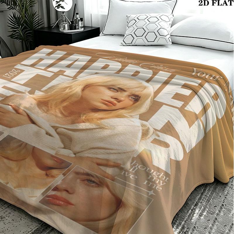 1PC Billie Eilish Custom Name Patterned Flannel Blanket Suitable For All Seasons for Home Decor Warmth and Comfort Gifts Holiday Present
