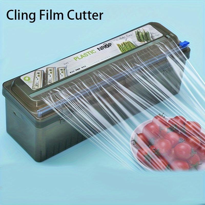 Large Roll Food-Safe Plastic Wrap Dispenser with Slide Cutter, Kitchen Cling Film Cutter Box