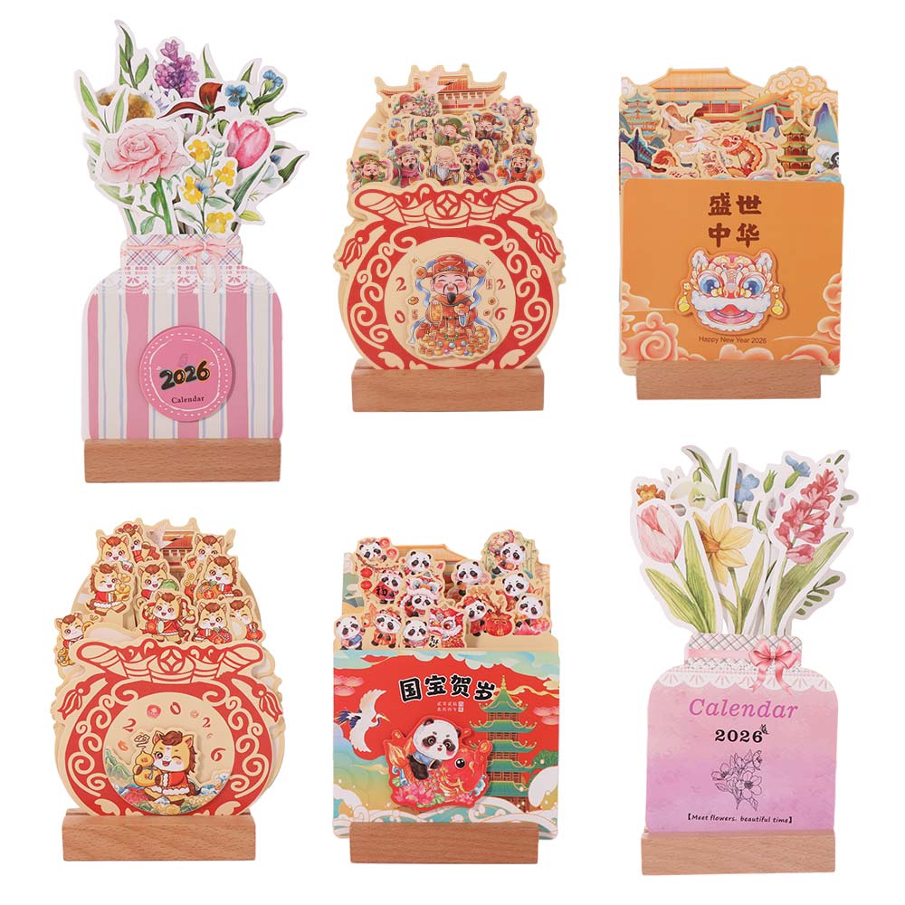 Wooden Stand Mini Desk Calendar Paper Craft Standing Desk Calendar Vase-Like Calendar Office