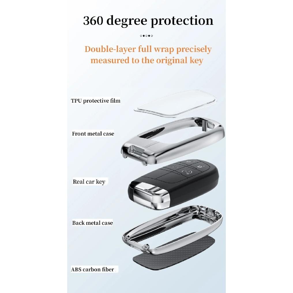Car Accessories Interior Metal Alloy+ABS Car Remote Key Case Smart Key Shell Bag Covers Compatible with Jeep Dodge Chrysler