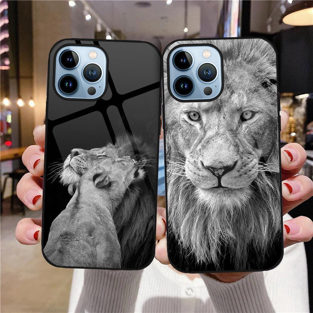 Чехол для телефона из закаленного стекла с изображением льва для Iphone 14 13 11 12 Pro Max Mini Xs Xr X 7 8 6s Plus Se 2022, чехлы на заднюю панель с изображением животного