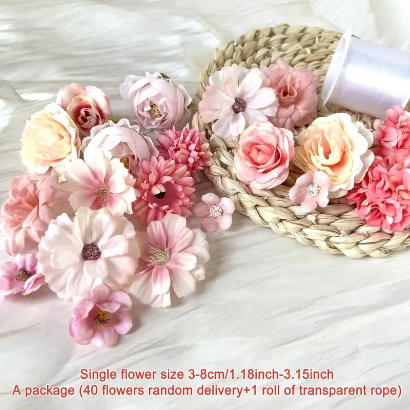 30/40/50Pcs Fishing Line Bohemian Style Artificial Flowers Floating Petals Water Falls Set Random Pink Flowers Pink DIY Pendants