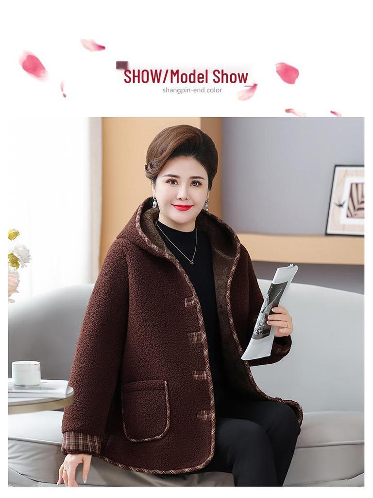 Зимняя куртка из овчины и флиса большого размера для женщин среднего и пожилого возраста