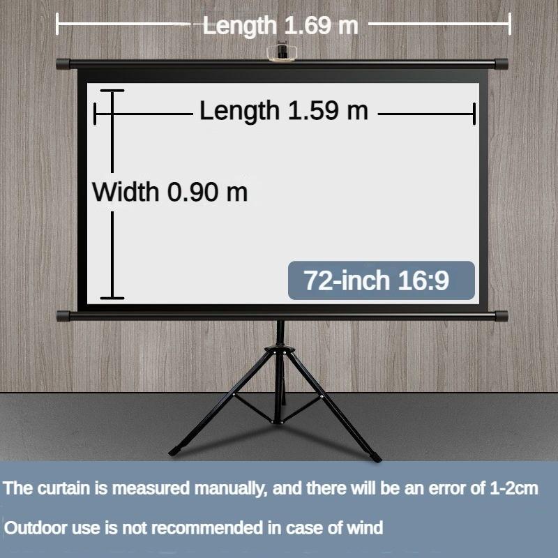 60/72/84 Inches Projection Screen Entertainment Projector Curtain HD Mobile Portable Tripod Screen