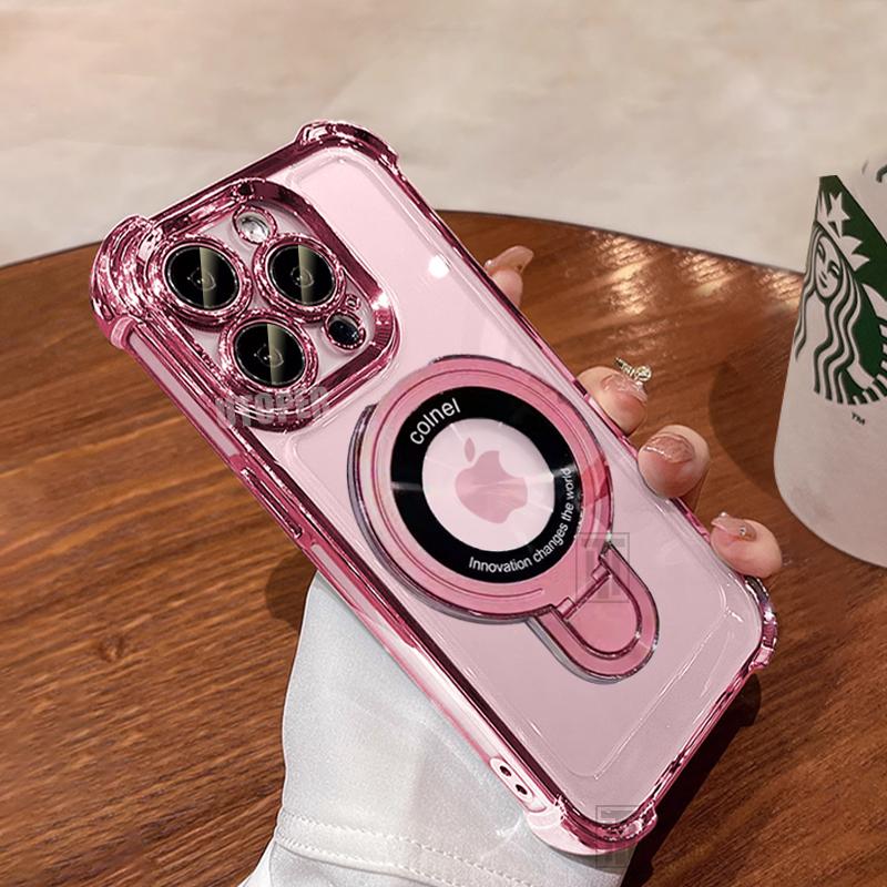 Роскошный Новый Прозрачный Чехол-книжка с Подставкой для iPhone 16 15 14 13 11 12 Pro Max Plus с Магнитным Покрытием Magsafe, Ударопрочный Чехол