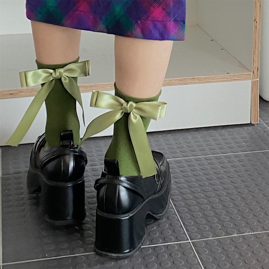 New Handmade Socks Lolita Cute Bow Cotton Mid Calf Women's Socks